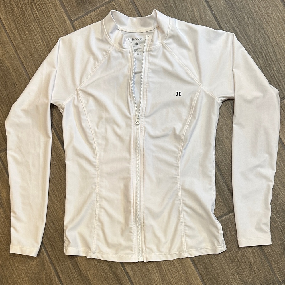 Hurley Women’s White Full-Zip Jacket or Rash Guard. Size Small. UPF 50+